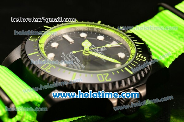 Rolex Sea-Dweller Deepsea Asia 2813 Automatic PVD Case with Green Nylon Strap and Green Diver Index - Click Image to Close